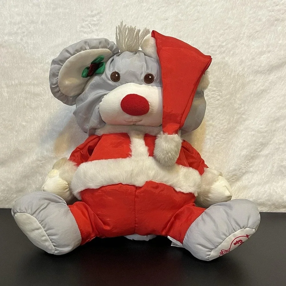 Vintage 1988 Fisher Price Puffalump Gray Santa Claus Christmas Mouse Crisp Tag
